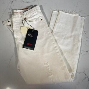 Levi's Premium Wedgie Straight Jeans White Distressed‎ Raw Hem 26x28 NWT